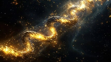 Canvas Print -  A spiral of light in a dark space with stars and dust in the foreground, created by a computer