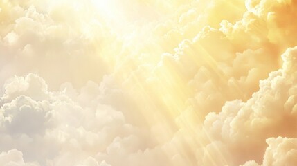 Canvas Print -  Plane flying in sky with numerous clouds in foreground and sunlight filtering through them