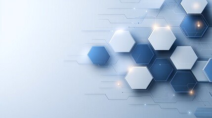 Poster - Abstract background with blue and white hexagonal patterns and futuristic elements, blending technology and design themes.