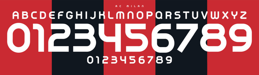 Poster - Modern sports font, bauhaus smooth curves, bold geometric numbers and letters, sleek athletic alphabet for sports branding, jersey numbers, team merchandise. Vector typeset