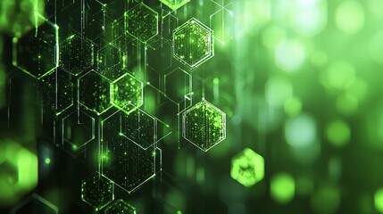 Abstract digital green hexagonal futuristic background with glowing particles. Perfect for technology and innovation concept designs.