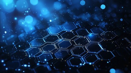 Poster - Futuristic hexagon geometric background with abstract blue technology design, suitable for various tech-related uses. High resolution.