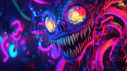 Wall Mural - Cyberpunk Monster with Glowing Eyes