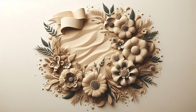 illustration with flowers made of sand with generative AI technology