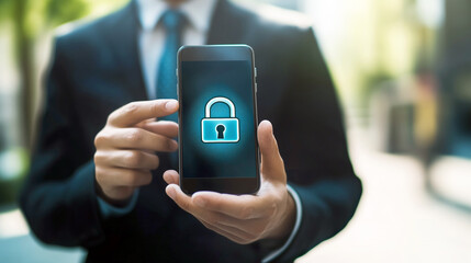 Smartphone and personal data protection. Lock icon on smartphone screen