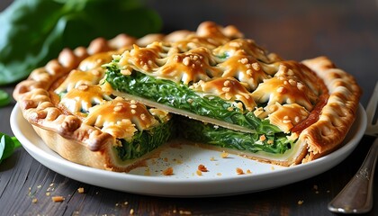 Wall Mural - Savory Spanakopita Triangles Filled with Flavorful Spinach on a Plate