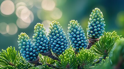 Poster -    blueberries on a pine tree with soft light in the backdrop