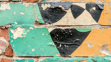 Canvas Print -   A close-up of a brick wall with a painted woman's face on its surface