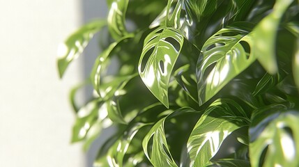 Wall Mural -   A close-up of a green leafy plant against a white background