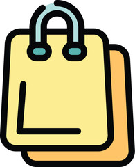 Poster - Simple icon of a yellow shopping bag standing up, with blue handles, perfect for retail projects