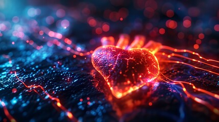 Wall Mural - a close up of a heart shaped object on a surface with lights in the background