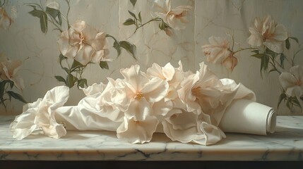 Poster - Delicate White Roses Still Life Painting