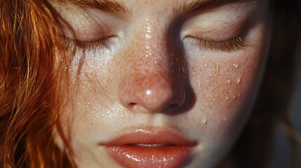 Close Up Portrait of a Woman with Red Hair and Freckles