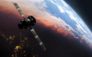 Wall Mural - satellite in space, and earth,3d illustration. elements of this image furnished by nasa.