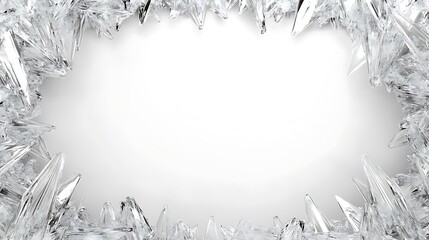 Canvas Print - A frame of sharp, clear ice crystals on a white background.