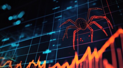 Cyber Security Threat, Digital Spider on Graph