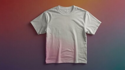 White t-shirt mockup on a colorful gradient background.