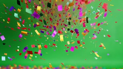 Poster - colorful confetti falls gracefully on a vibrant green screen, perfect for adding celebration to vide