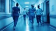 © Bijac - diverse medical professionals rushing through a bustling hospital corridor conveying a sense of urgency and teamwork in a modern healthcare setting