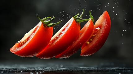 Wall Mural - Sliced flying tomato on isolated background -