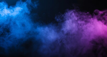 Poster - The smoke is blurred on a black background, with purple blue white colors in dark with a grainy effect in dark.