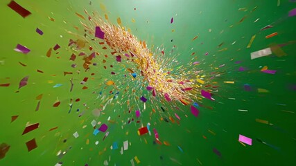 Poster - burst of colorful confetti is exploding on a green screen background, creating a festive and celebra
