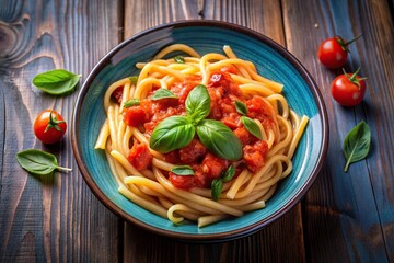 Pasta with tomato sauce and basil, a classic Mediterranean dish, dinner, vegetarian, cooking, carb, dishes, homemade, basil, green, tomato sauce, food, fresh, plate, restaurant, Italian