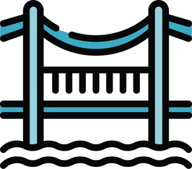 Poster - Simple color icon of a suspension bridge with blue waves underneath