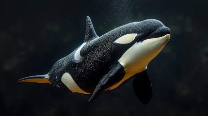 A large killer whale on an isolated black background