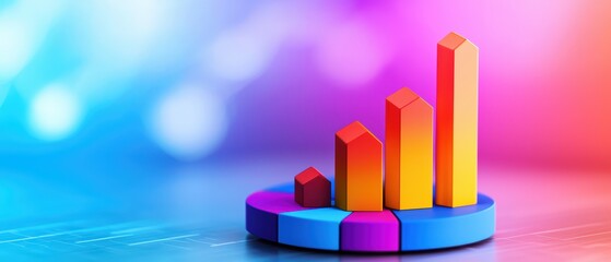 Poster - Colorful 3D bar graph on a vibrant background, showcasing growth and performance metrics.