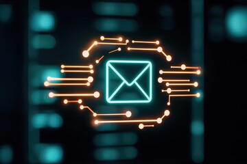 Poster - Modern email icon with glowing lines, representing digital communication on a dark background.