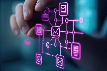 Poster - Modern hand interacting with digital icons representing email communication and network connections.