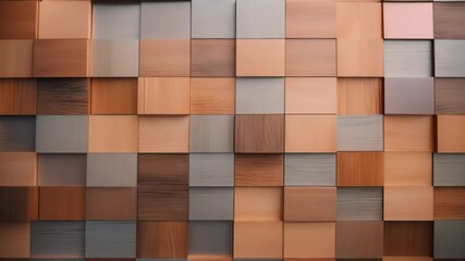 Poster - 3d rendering of a wooden background with a lot of different colors, Square, soft sheen wall background with tiles in 3D, tile wallpaper with wood