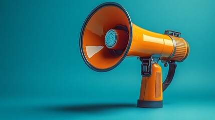 An orange megaphone isolated on a turquoise background.