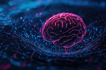 Poster - Vibrant brain illustration in a network, showcasing neural connections and futuristic design.
