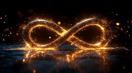 Wall Mural -  gold infinity symbol made of glowing particles on a black background design 