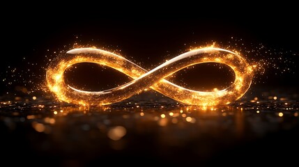 Wall Mural -  gold infinity symbol made of glowing particles on a black background design 