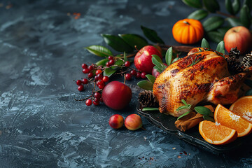 Wall Mural - thanksgiving background with pumpkin and fall ingredients