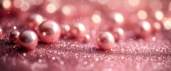 Canvas Print - Shiny pink baubles on glitter with bokeh lights.