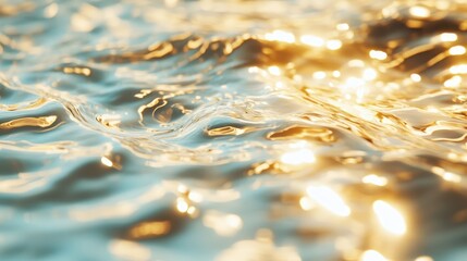 Poster - Shimmering golden light reflects on the surface of rippling water