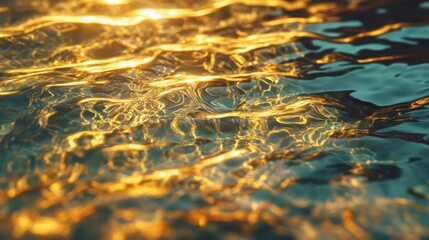 Poster - Shimmering golden light reflects on the surface of rippling water