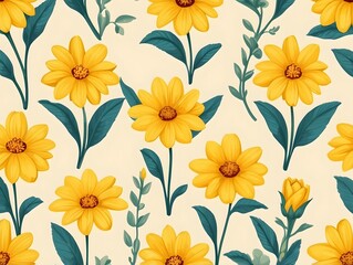 Fototapete - seaamless pattern yellow flowers on yellow background