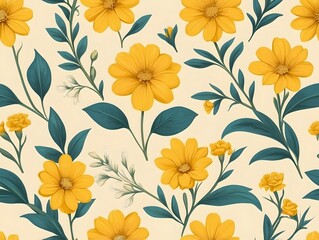 Fototapete - seaamless pattern yellow flowers on yellow background