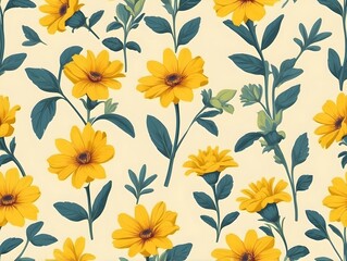 Fototapete - seaamless pattern yellow flowers on yellow background