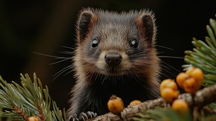 Canvas Print - Close-up Portrait of a Cute Furry Animal in a Forest Setting