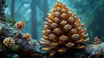 Canvas Print - Golden Pine Cone in the Forest: A Close-Up View