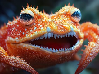 Poster - Close Up of a Funny Orange Frog with Big Eyes and Sharp Teeth