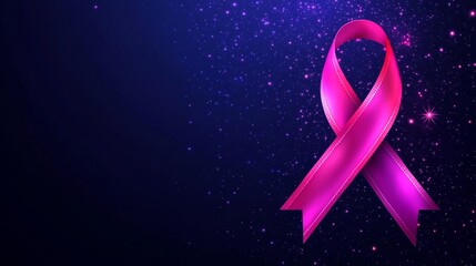 A pink ribbon, symbolizing hope and awareness, stands out against a backdrop of twinkling stars, representing the fight against cancer and the enduring spirit of those affected.