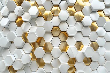 Poster - 3d rendering of abstract hexagon background in white and gold color