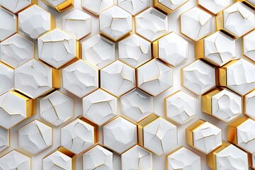 Poster - 3d rendering of abstract hexagon background in white and gold color